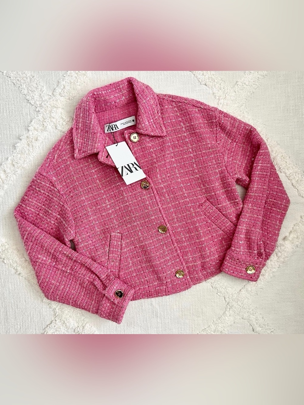 ZARA Bubblegum Pink Tweed Cropped Jacket - Picture 10 of 10